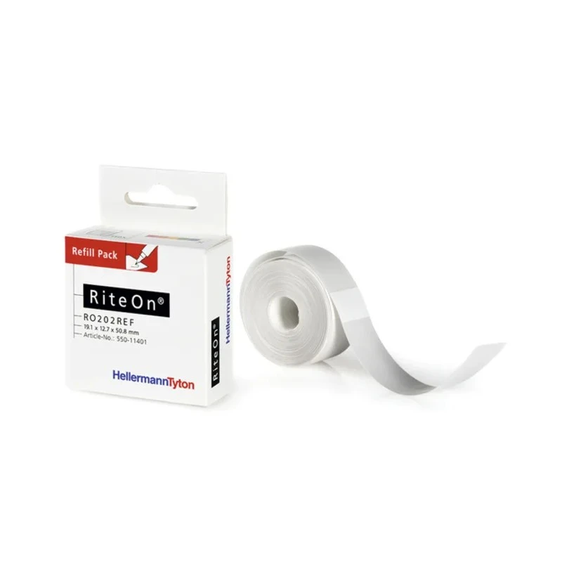 HellermannTyton RiteOn Cable Marker Refill, Self-Laminating, White, 50.8mm x 19.05mm 550-11401 RO202REF-1401-WH-1401-CL/WH