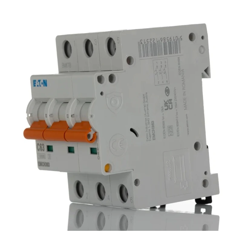 Eaton MEM Shield Miniature Circuit Breaker, 3-Pole, 63A, Type C, 240V AC, 48V DC, 10kA Breaking Capacity EMCH363 EMCH363