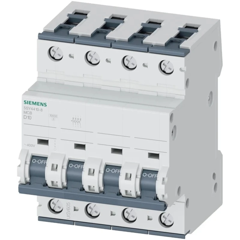 Siemens SENTRON 5SY4 Miniature Circuit Breaker, 4-Pole, 10A, Type D, 400V AC, 60V DC, 10kA Breaking Capacity 5SY4410-8