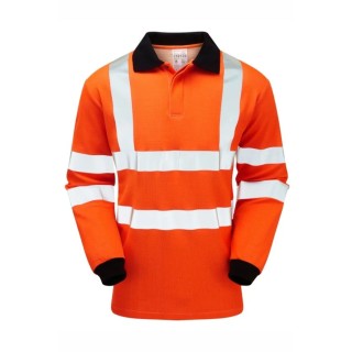 PULSAR Hi Vis Polo Shirt, Orange, Men's, Long Sleeve, XL Size, Flame Retardant, Anti-Static PRARC21-XL