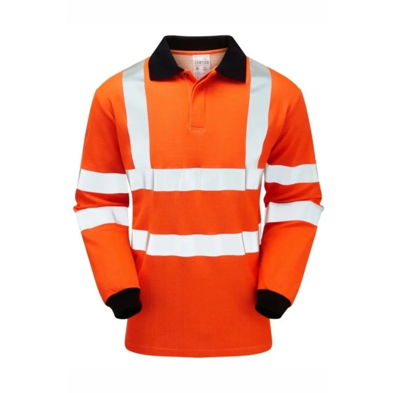 PULSAR Hi Vis Polo Shirt, Orange, Men's, Long Sleeve, XL Size, Flame Retardant, Anti-Static PRARC21-XL