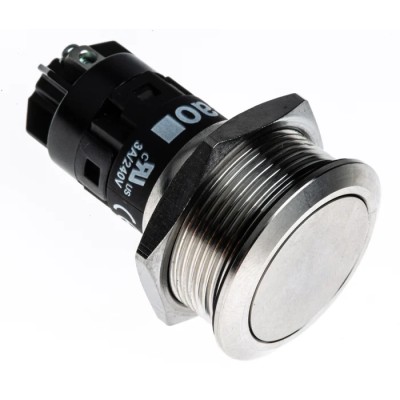 EAO 82 Series Push Button Switch Momentary Panel Mount SPDT 22 mm Cutout IP65 IP67 240V AC/DC Stainless Steel 82-6152.1000
