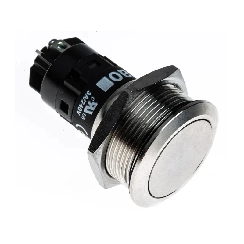 EAO 82 Series Push Button Switch Momentary Panel Mount SPDT 22 mm Cutout IP65 IP67 240V AC/DC Stainless Steel 82-6152.1000