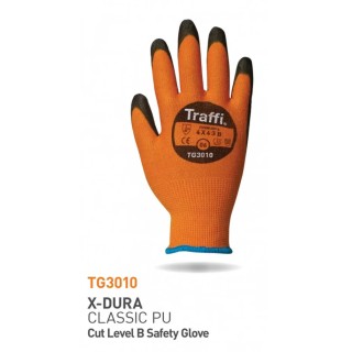 Traffi General Handling Gloves Black/Orange, Polyurethane Coated, Size 10, Elastane/HPPE/Polyamide TG3010