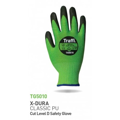 Traffi General Handling Gloves, Cut Level D, Size 9, Black & Green, Elastane-Fibreglass-HPPE-Nylon-Polyester-Steel TG5010