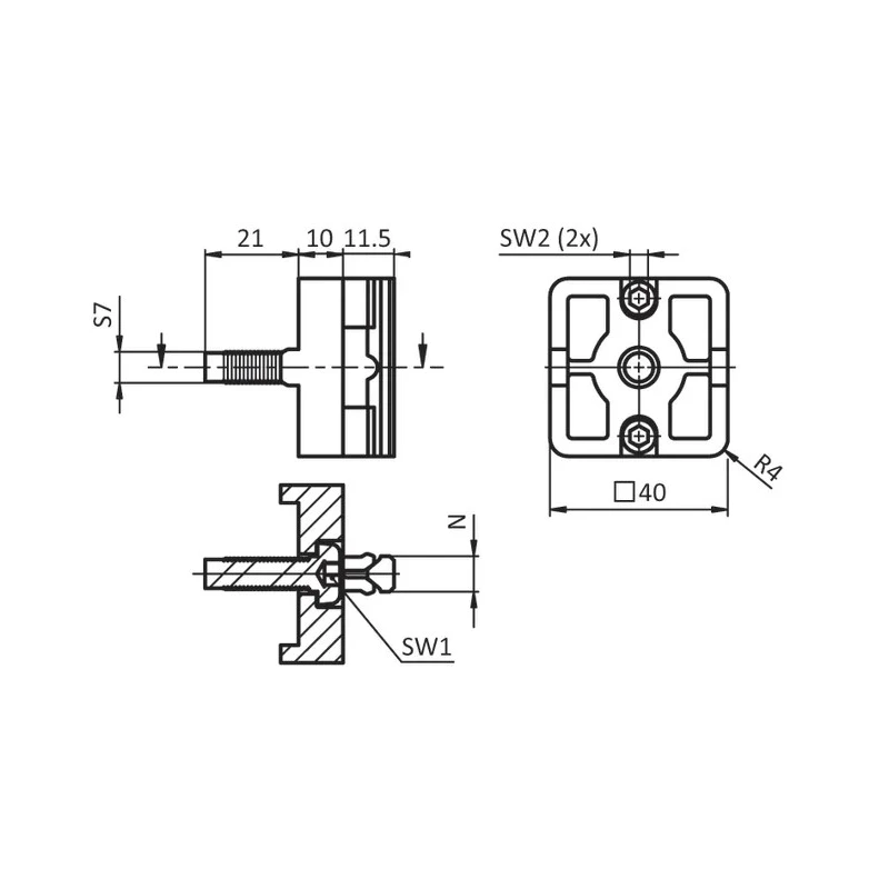 RS PRO M4 Connection Plate Polyamide Glass Fibre Reinforced For Strut Profile 8 mm, Groove Size 8 mm 238-4450