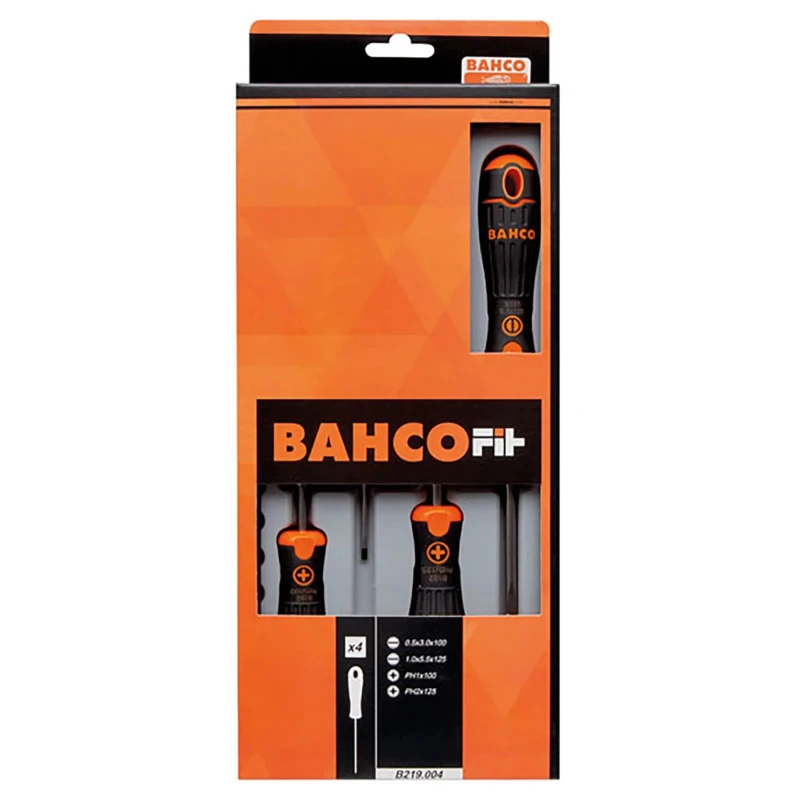 Bahco Screwdriver Set, Phillips and Slotted Tips, 4-Piece, Standard Type, B219.004