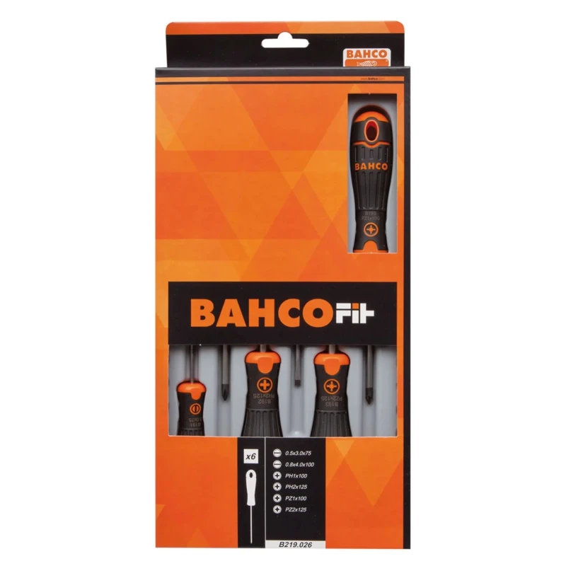 Bahco 6-Piece Phillips, Pozidriv, Slotted Standard Screwdriver Set B219.026