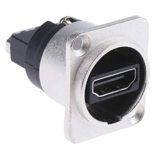 RS PRO 2 Way Straight Female Feedthrough HDMI Connector 38.5 mm, Panel Mount, 40V, Nickel Zinc, 124-6388