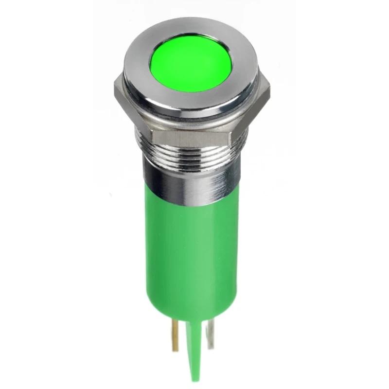 RS PRO Panel Mount Indicator, Green, Flush Bezel, 24V DC, 20mA, Solder Lug, IP67, 12mm Mount Hole 124-6402