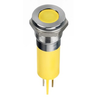 RS PRO Yellow Panel Mount Indicator, 220V AC, Solder Lug, Flush Bezel, IP67, 12mm Mount, 32.7mm Length 124-6409