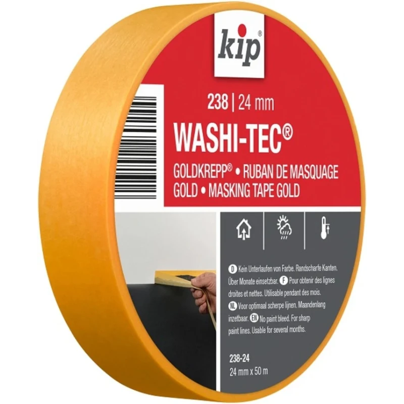 KIP Gold Washi Tec Premium Masking Tape 24mm x 50m Acrylic Adhesive Paper, 222602