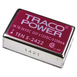 TRACOPOWER DC/DC Converter 12V, -12V 250mA 18–36V Input, 6W PCB Mount, 1.5kV Isolation, TEN 5-2422