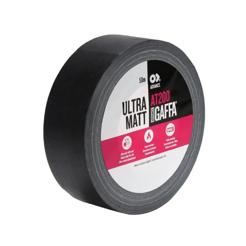 Advance Tapes Black Matt Gaffa Tape 50mm x 25 m x 0.26 mm, Cloth Backing, Rubber Resin Adhesive AT200