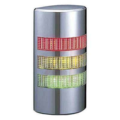 Patlite WE Series 3-Light Clear Signal Tower, LED, 24V AC/DC, Wall Mount, No Sounder, WE-302-RYG