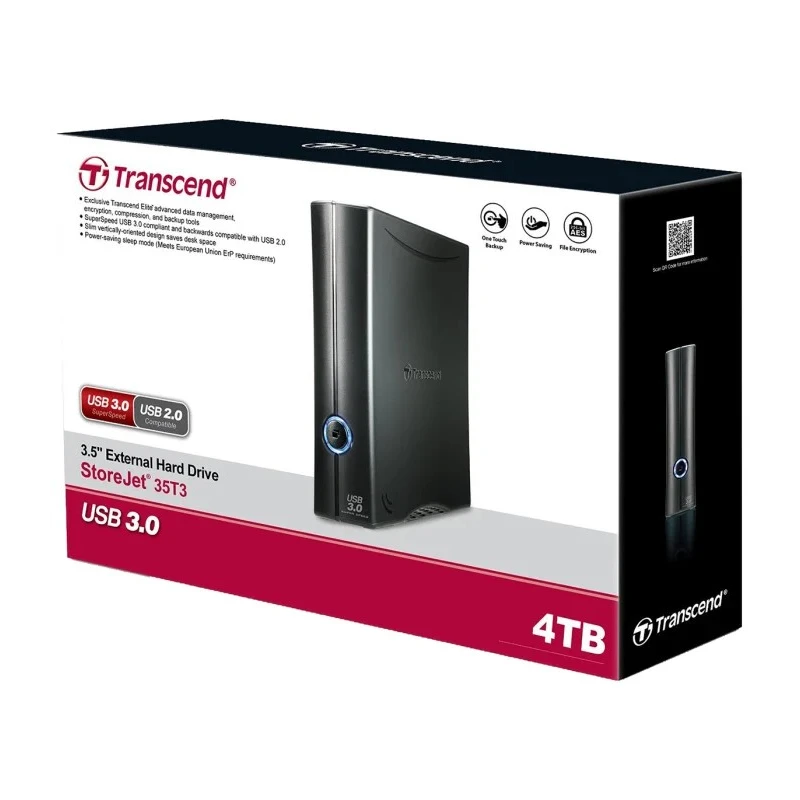 Transcend StoreJet 35T3 3.5 Inch 4TB External Hard Drive, USB 3.0 Desktop Series TS4TSJ35T3