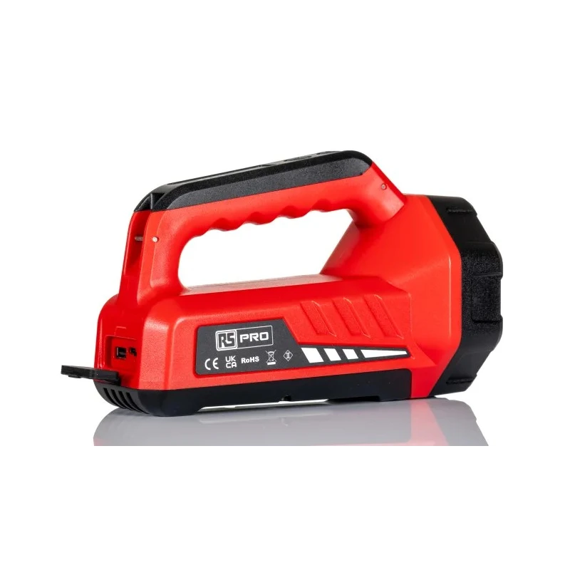 RS PRO Rechargeable LED Hand Lamp, 1300 lm, 3.7V Li-ion, USB Type-C, IPX6, Black/Red 239-7023