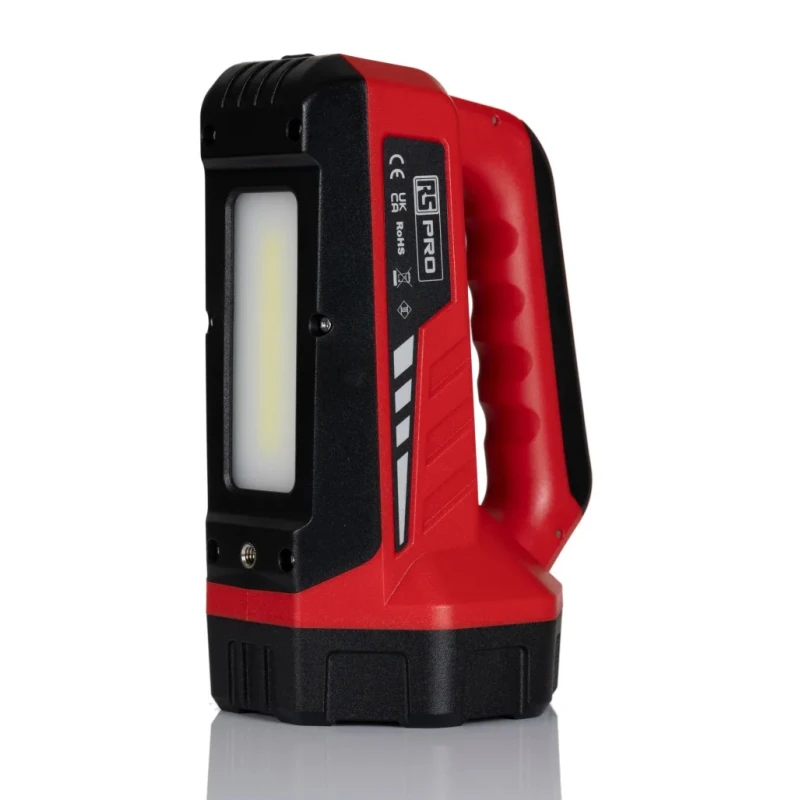RS PRO Rechargeable LED Hand Lamp, 1300 lm, 3.7V Li-ion, USB Type-C, IPX6, Black/Red 239-7023