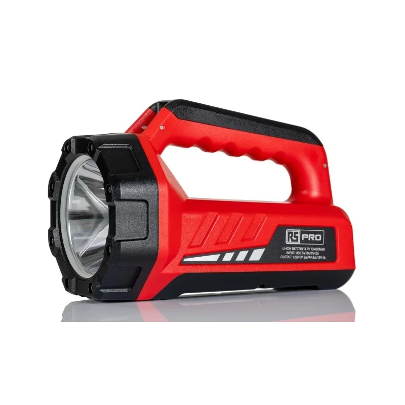 RS PRO Rechargeable LED Hand Lamp, 1300 lm, 3.7V Li-ion, USB Type-C, IPX6, Black/Red 239-7023