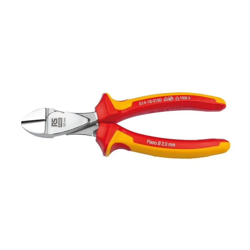RS PRO VDE Approved Diagonal Side Cutter, 1000V Insulated, 180mm, Chrome Finish 125-3071