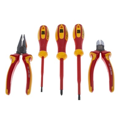 RS PRO 5-Piece Insulated Cutter & Plier Set 125-3096, Chrome Vanadium Steel, VDE/1000V Approved