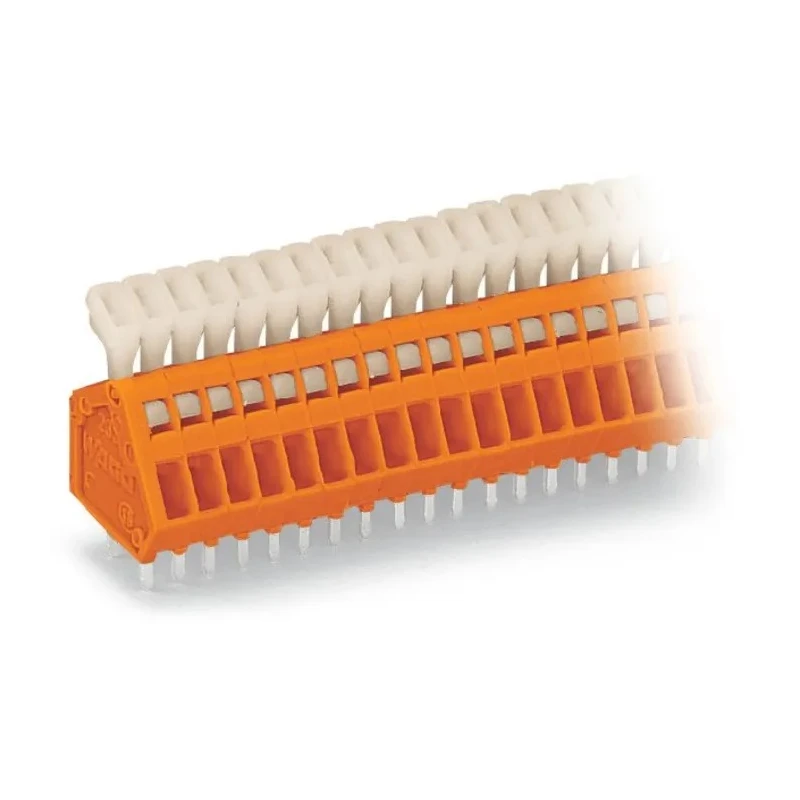 WAGO PCB Terminal Block, 5-Contact, 2.54 mm Pitch, 1 Row, Polyamide 66, Orange, Push-in, 150V, Model 233-505
