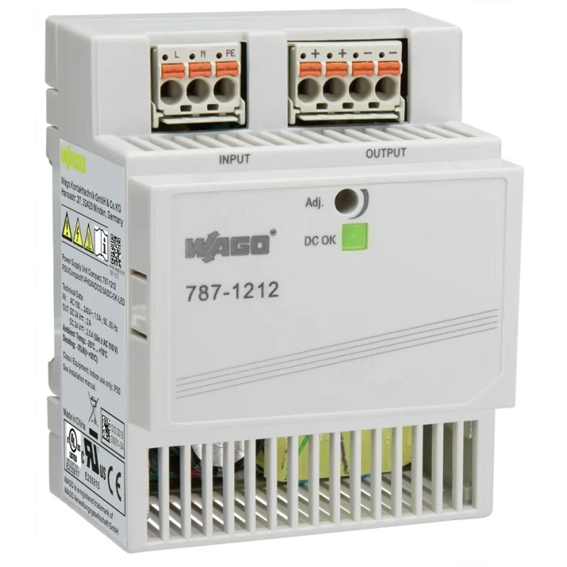 WAGO Switched Mode DIN Rail Power Supply 230V AC/DC Input, 24V DC 2.5A Output, 60W, IP20, 787-1212