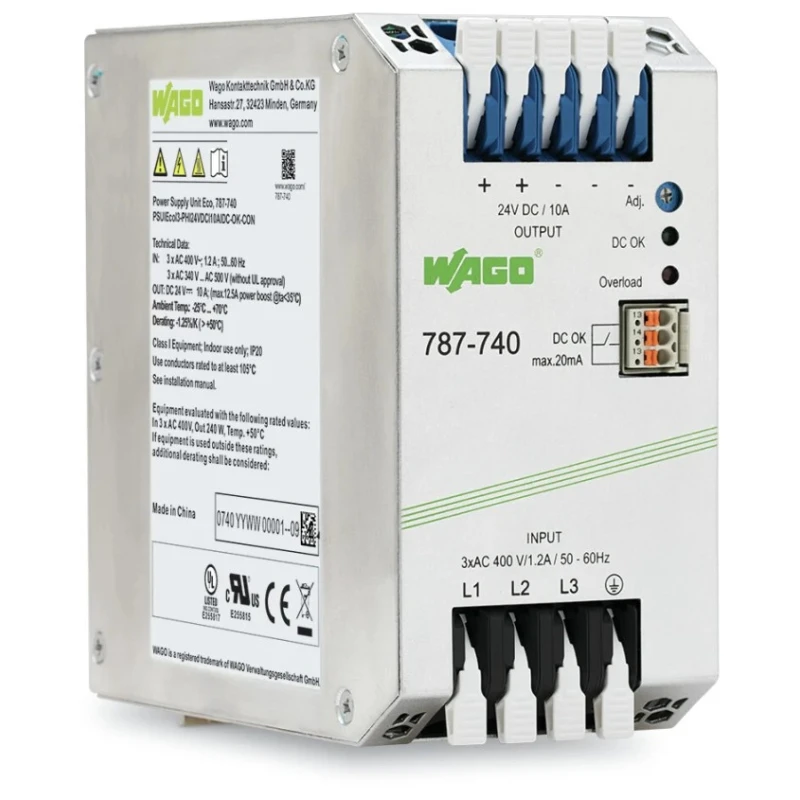 WAGO Switched Mode DIN Rail Power Supply 400V AC/DC Input, 24V DC 10A Output, 240W, 3-Phase, IP20, 787-740
