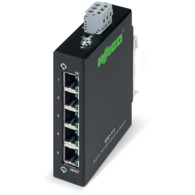 WAGO Unmanaged 5 Port Ethernet Switch, 852-111, 5 RJ45 Ports, DIN Rail Mount, 109.2x23.4x73.8 mm