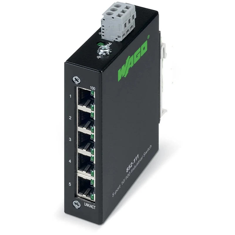 WAGO Unmanaged 5 Port Ethernet Switch, 852-111, 5 RJ45 Ports, DIN Rail Mount, 109.2x23.4x73.8 mm