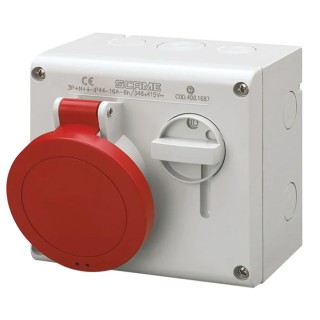 Scame Switchable Industrial Interlock Socket, IP44, 3+E, Earthing Position 6h, Straight, 16A, 415V 500.1686