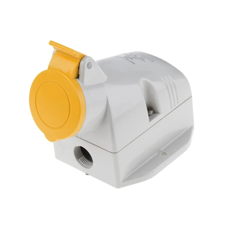 Scame Wall Mount Industrial Power Connector 2P+PE 16A 110V IP44 Yellow Angled Thermoplastic OPTIMA-TOP 
