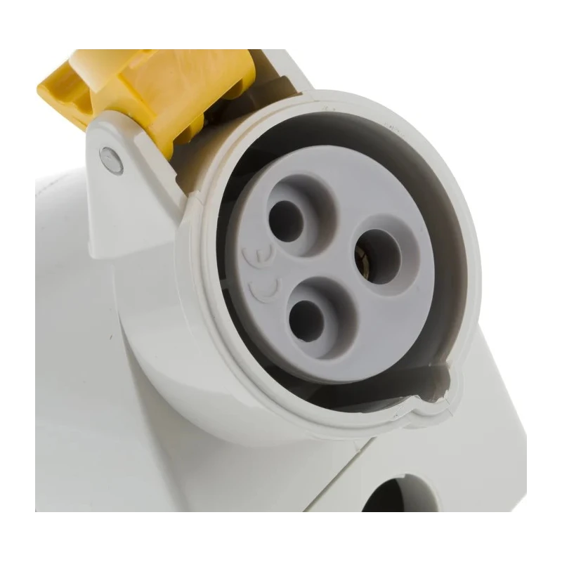 Scame Wall Mount Industrial Power Connector 2P+PE 16A 110V IP44 Yellow Angled Thermoplastic OPTIMA-TOP 