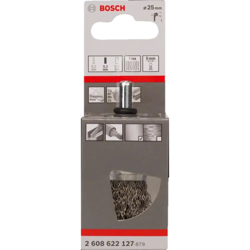 Bosch Stainless Steel Crimp Wire Abrasive Brush 0.3 mm Diameter, Shank Mount, 2608622127
