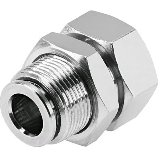 Festo NPQH Series Pneumatic Bulkhead Push-in Fitting, Brass, BSPP & Metric, Nickel-Plated, 150°C Max, NPQH-H-G18F-Q6-P10