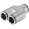 Festo Brass Push-in Pneumatic Y Bulkhead Fitting, 6 mm, NPQH-Y-Q6-Q4-P10