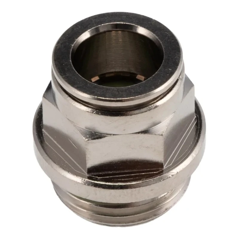 Festo NPQH Series Pneumatic Push-in Fitting, Male, 12mm Tube, G1/2 Thread, Brass, Nickel Finish, 20 Bar NPQH-D-G12-Q12-P10