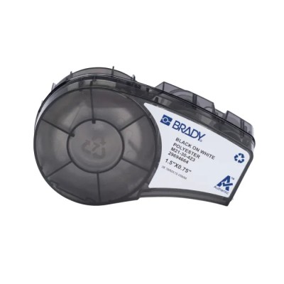 Brady White Polyester Label Tape, Black Print, Laminated, 38.1 mm Width x 19.05 mm Length, Compatible with M21-30-423