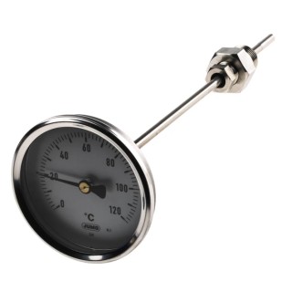Jumo Dial Thermometer Stainless Steel, IP54, 120°C, 80mm Dial, Threaded Connection 608002/0180-818-847-6-104-26-26-200/000