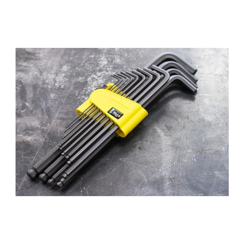 Wera 13 Piece L-Shaped Hex Key Set, Hex Size 0.05 to 3/8 in, BlackLaser Finish, Long Arm 05021728001