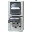 Kopp 2 Gang Plug Socket, Schalterprogramm AP FEUCHTR. IP44, 16A, Grey, Type F, Surface Mount, 1308.5600.9