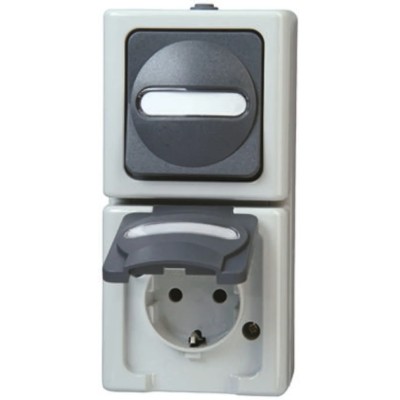 Kopp 2 Gang Plug Socket, Schalterprogramm AP FEUCHTR. IP44, 16A, Grey, Type F, Surface Mount, 1308.5600.9