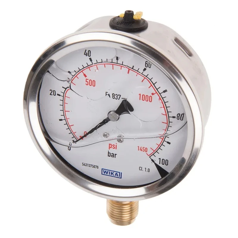 WIKA Pressure Gauge 100 mm Dial, Stainless Steel Case, 100 bar, Male, Bottom Entry 7075619