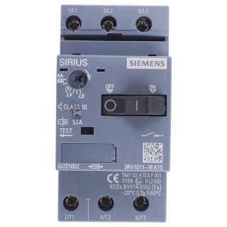 Siemens Motor Protection Circuit Breaker 3RV1011-1EA10, 2.8A/4A, 690V, 3 Poles, IP20, SIRIUS Innovation Series