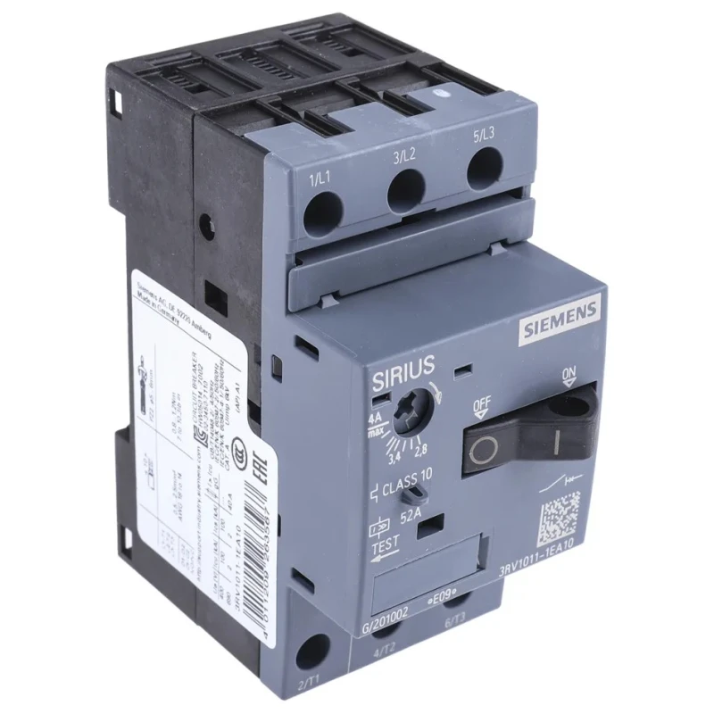 Siemens Motor Protection Circuit Breaker 3RV1011-1EA10, 2.8A/4A, 690V, 3 Poles, IP20, SIRIUS Innovation Series