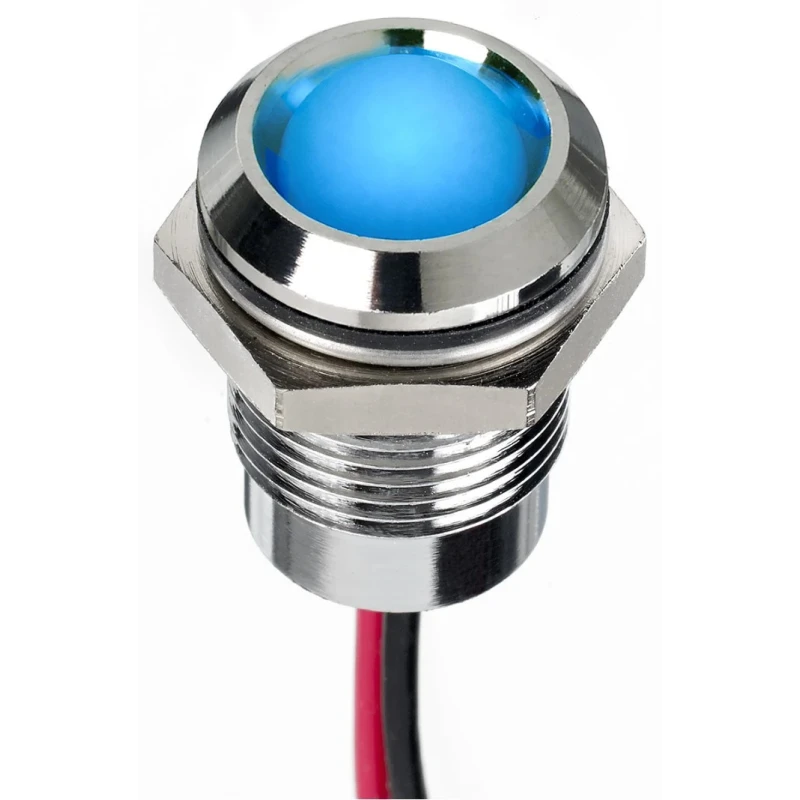 RS PRO Blue Panel Mount Indicator 12V DC Lead Wire IP67 Prominent 130-1082