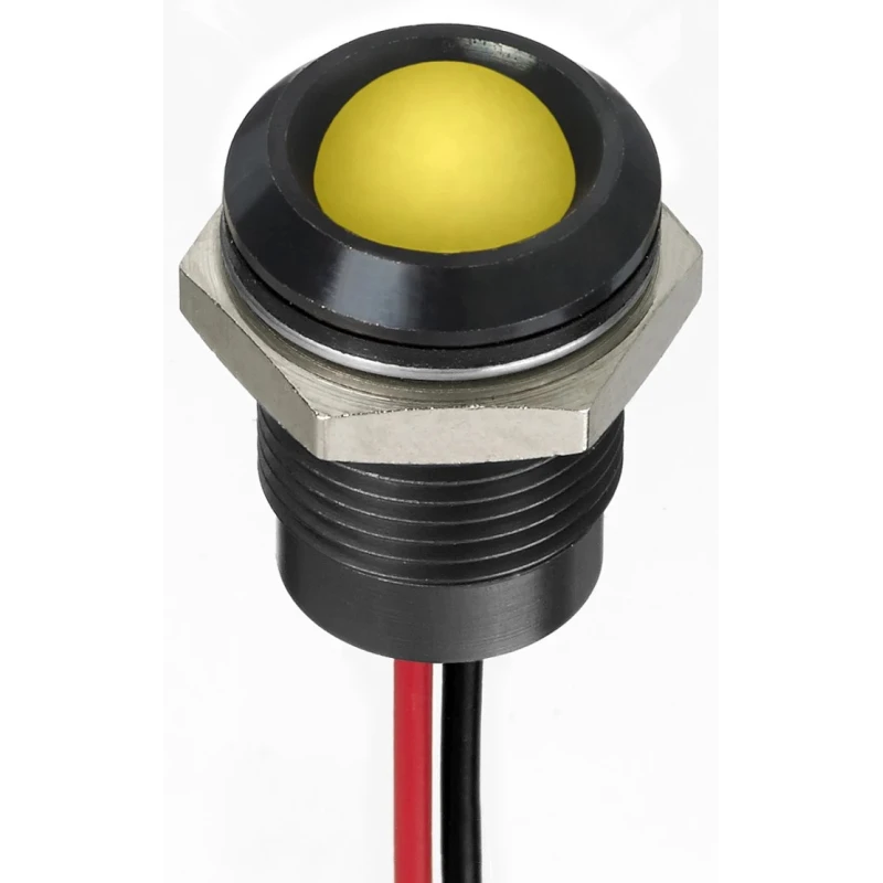RS PRO Yellow Panel Mount Indicator 1.8V DC, 3.3V DC, Lead Wire Termination, IP67, Prominent Bezel 130-2270