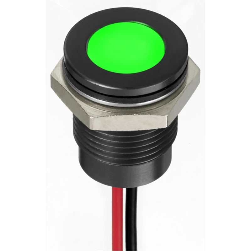 RS PRO Green Panel Mount Indicator 24V DC 20mA Lead Wire Flush IP67 130-2298