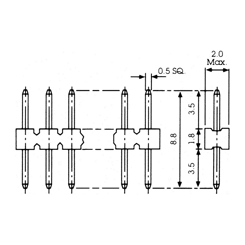 HARWIN M22 Series Pin Header, 8 Contacts, 2 mm Pitch, Straight Through Hole, Unshrouded, 1 Row, Nylon M22-2010805