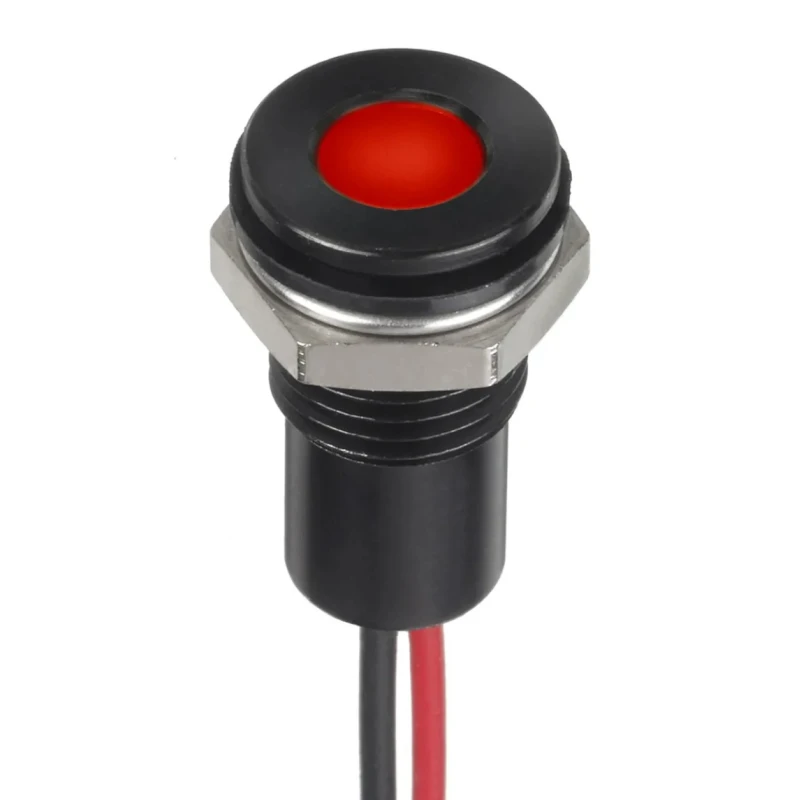 RS PRO Red Panel Mount Indicator 12V DC Lead Wire Flush IP67 16.6mm 8mm Hole 132-9148